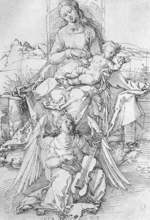 Drer, Albrecht: Maria mit Kind auf der Rasenbank und Geige spielenden Engeln