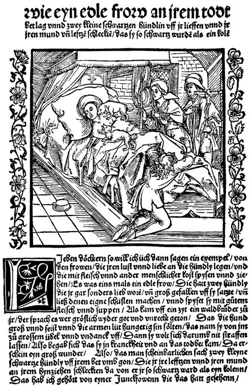 Drer, Albrecht: Illustration zum »Der Ritter vom Turn«, Szene: Die Hundenrrin auf dem Totenbett