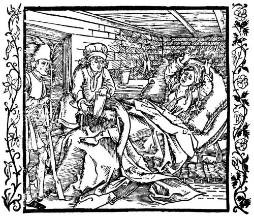 Drer, Albrecht: Illustration zum »Der Ritter vom Turn«, Szene: Der Seiler lt der Frau zur Strafe die Beine brechen