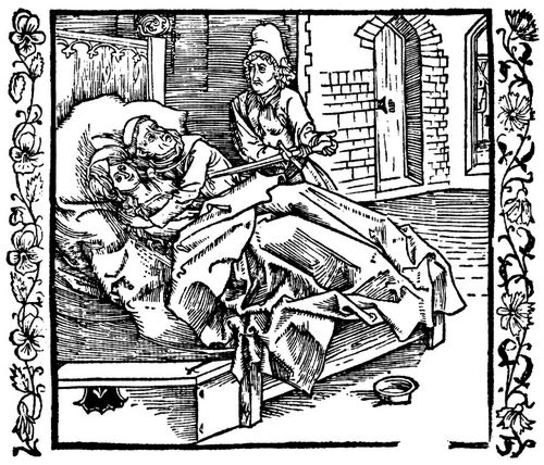 Drer, Albrecht: Illustration zum »Der Ritter vom Turn«, Szene: Der Seiler findet den Mnch wieder bei seiner Frau und ersticht beide