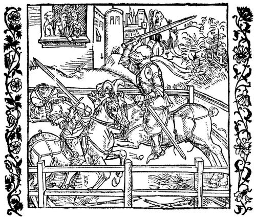 Drer, Albrecht: Illustration zum »Der Ritter vom Turn«, Szene: Eine Rmerin kmpft an Stelle ihres Mannes in einem Zweikampf