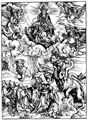 Drer, Albrecht: Illustration zur »Apokalypse«, Szene: Der siebenkpfige Drache und das Tier mit den Lammshrnern
