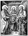 Drer, Albrecht: Folge der »Kleinen Passion«, Szene: Die heilige Veronika zwischen Petrus und Paulus